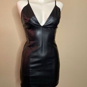 Forever 21 black V-neck mini leather dress